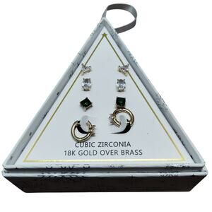 Macy's Brand NEW Set of 4 Cubic Zirconia 18K Gold Over Brass Earrings